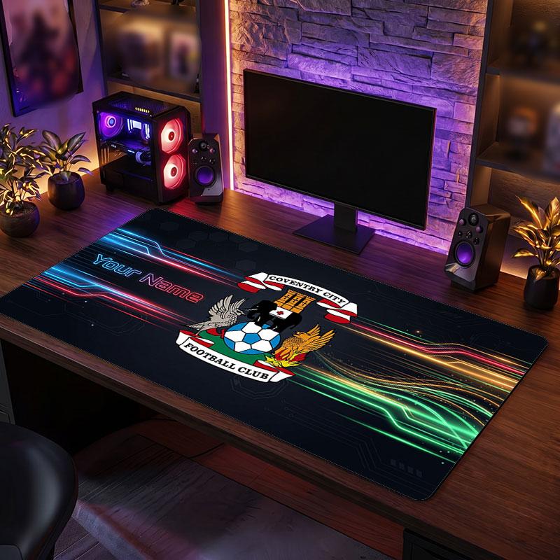 Coventry City Custom Large Mouse Pad, Personalized Name Text Print, Football Logo Non‑Slip Desk Mat Gaming Gift