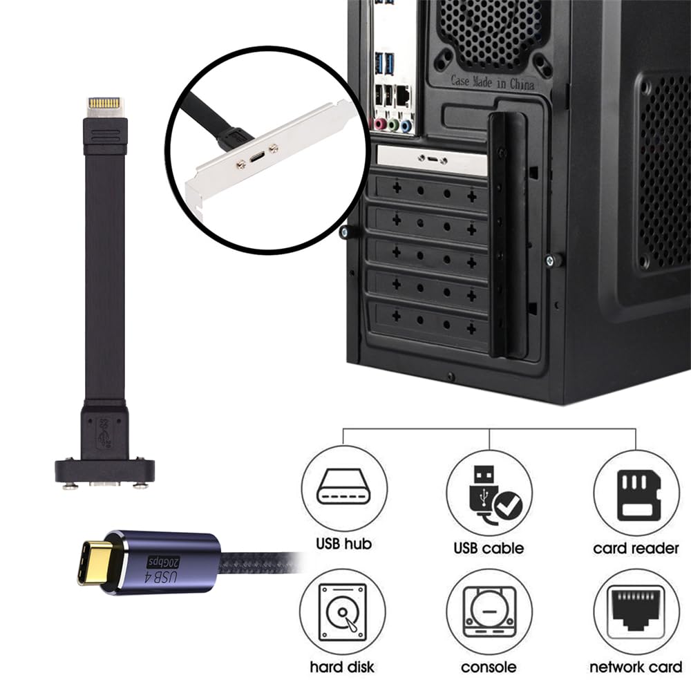 cablecc 20Gbps USB Front Panel Header IDC to Female Extension Cable with Panel Mount Screws 3.2 20-Pin Type-E USB-C Type-C