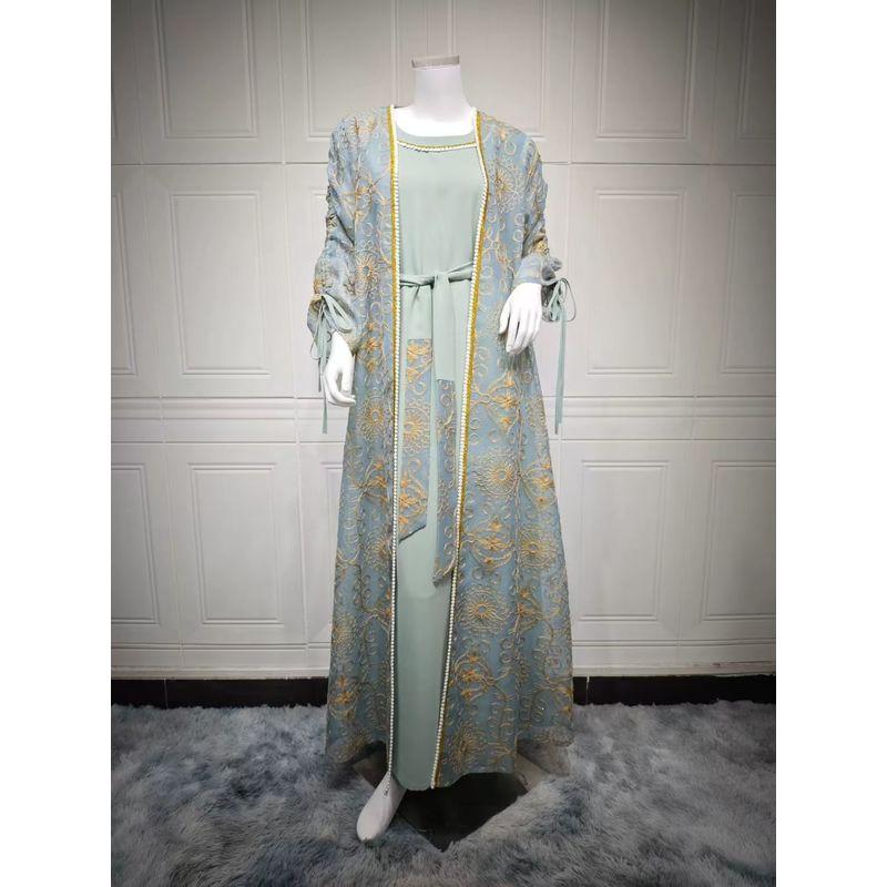 Middle East Saudi Embroidery Robe Dress Two-piece Set Embroidered Dress Two-Piece Set