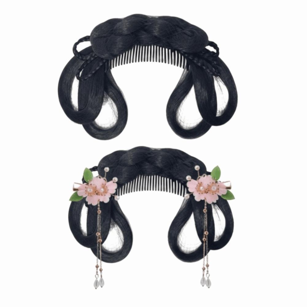 Headdress Girls Chinese Chignon Black Princess Hair Bun Cosplay Wig Integrated Hair Bun  for Kids