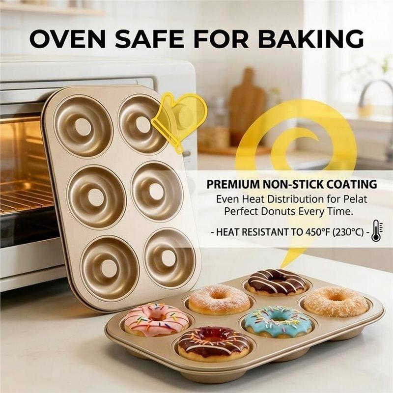J1UL1N 2er-Pack Antihaft-Donut-Form, 6 Mulden Robuste Stahl-Mini-Bagel-Form, Ofenfeste Donut-Backform (Gold, 6 Tassen)