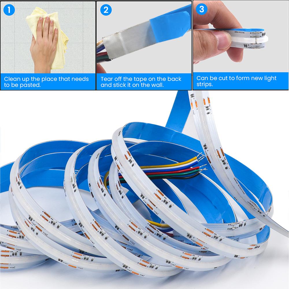 12V 24V COB LED Strip Light High Density Dotless RGB RGBW RGBCCT Changing Flexible Tape for Home Decor