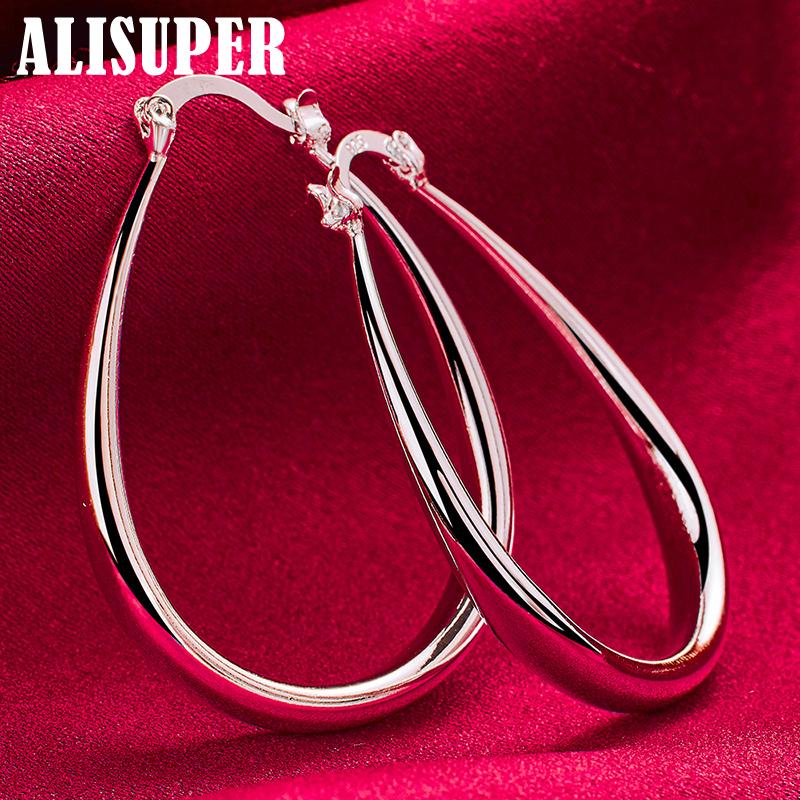 925 Sterling Silver Smooth Circle 41mm Hoop Earrings Jewelry
