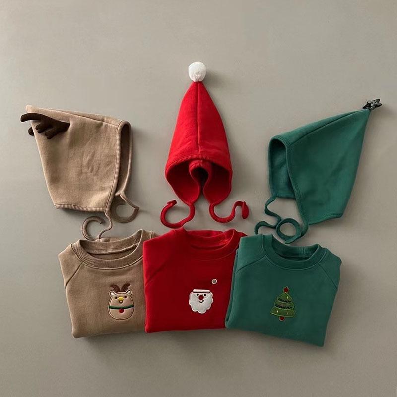 Korean Baby Christmas Outfit: Winter Fleece-Lined Cartoon Romper with Hat for Infants and Toddlers