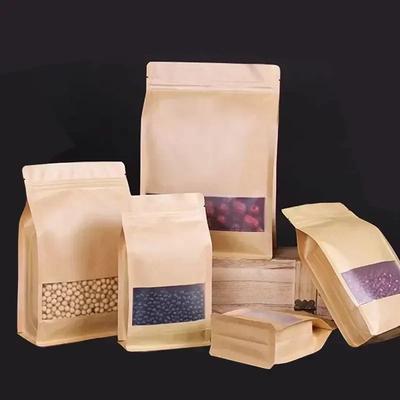 50pcs Widen Side Seal Kraft Paper with Matte Window Stand Up Bag Tea Nut Seal Up Package Bags Moisture-proof Zipper Show Pouch