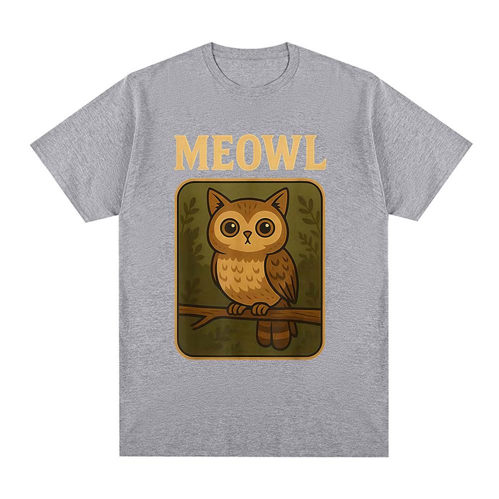 Meowl Cat Owl Funny Meme Graphic Tshirts Mens Clothing Fashion Harajuku Short Sleeves Tees Cotton Summer T Shirts Streetwear