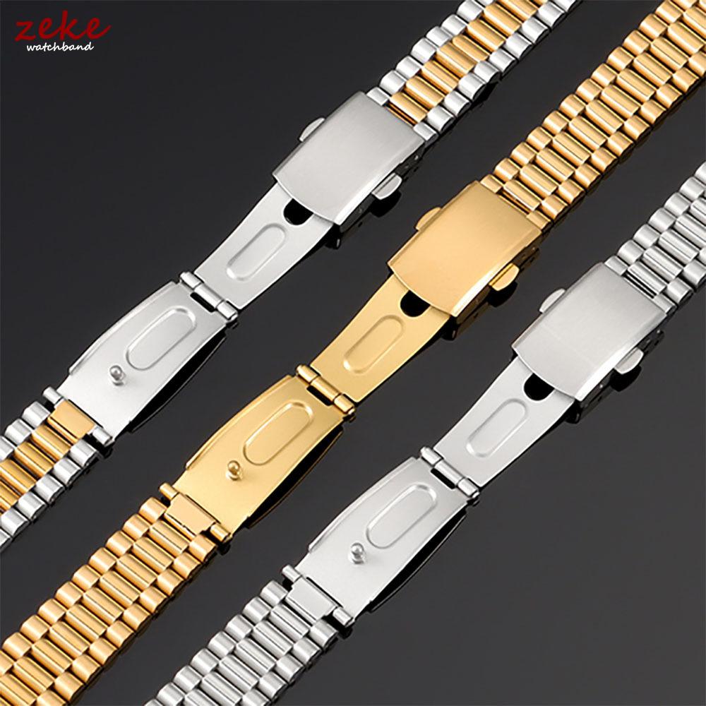 Silver Gold Solid Stainless Steel Watch Bracelet 10mm 12mm 14mm 16mm Universal Watchbands Casual Metal Double Clasp Watch Strap
