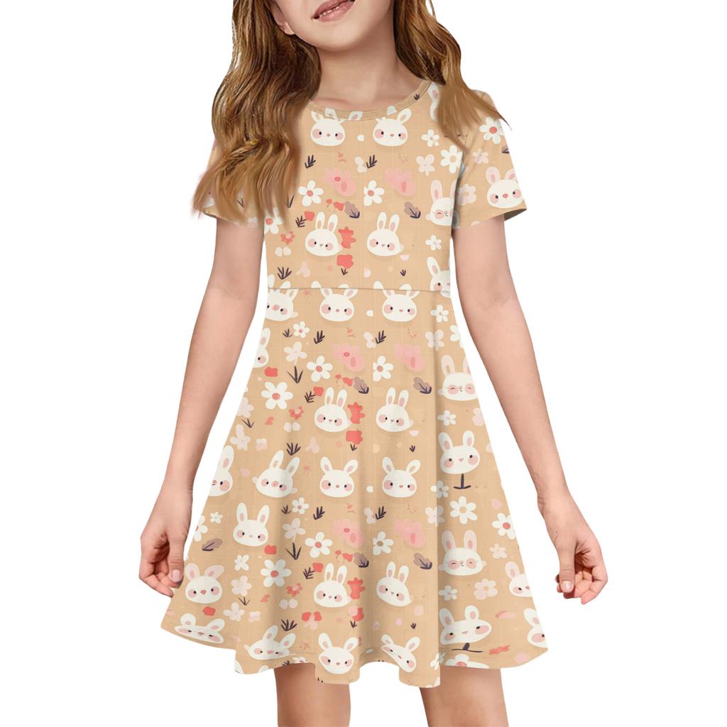 Girl Summer Dress Color & Print Short Sleeve Dress With Pocket Casual Dress Shorts Sleeve Party Dress Easter Day
