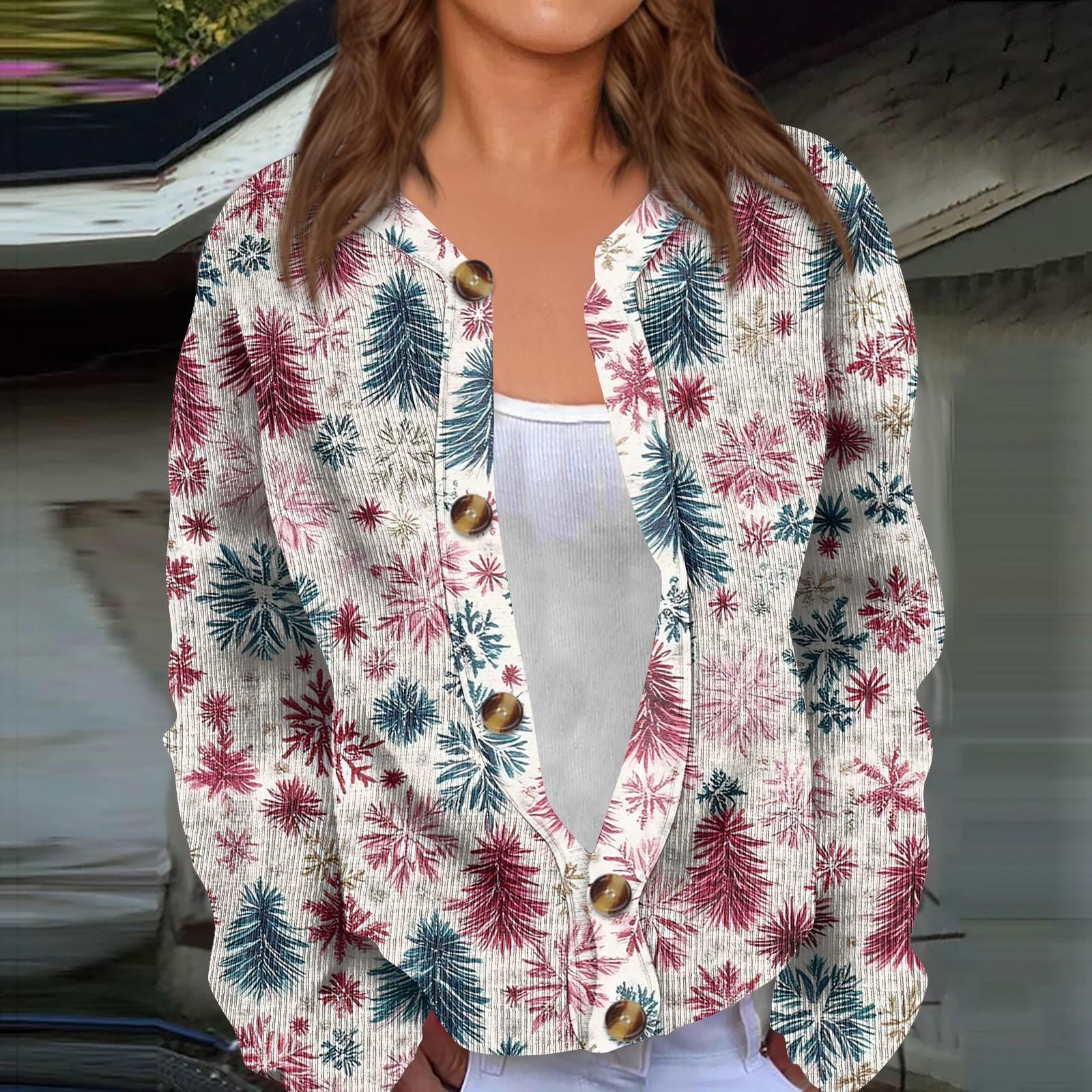 

Модний жіночий в язаний жакет з різдвяним принтом і довгим рукавом XXXXL рожевий