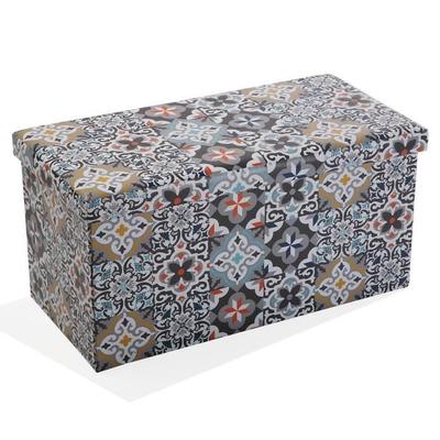 Detachable Chest with Lid Alfama - 37.5 X 76.5 X 38 Cm - Foldable Faux Leather - Grey and Blue - Versa