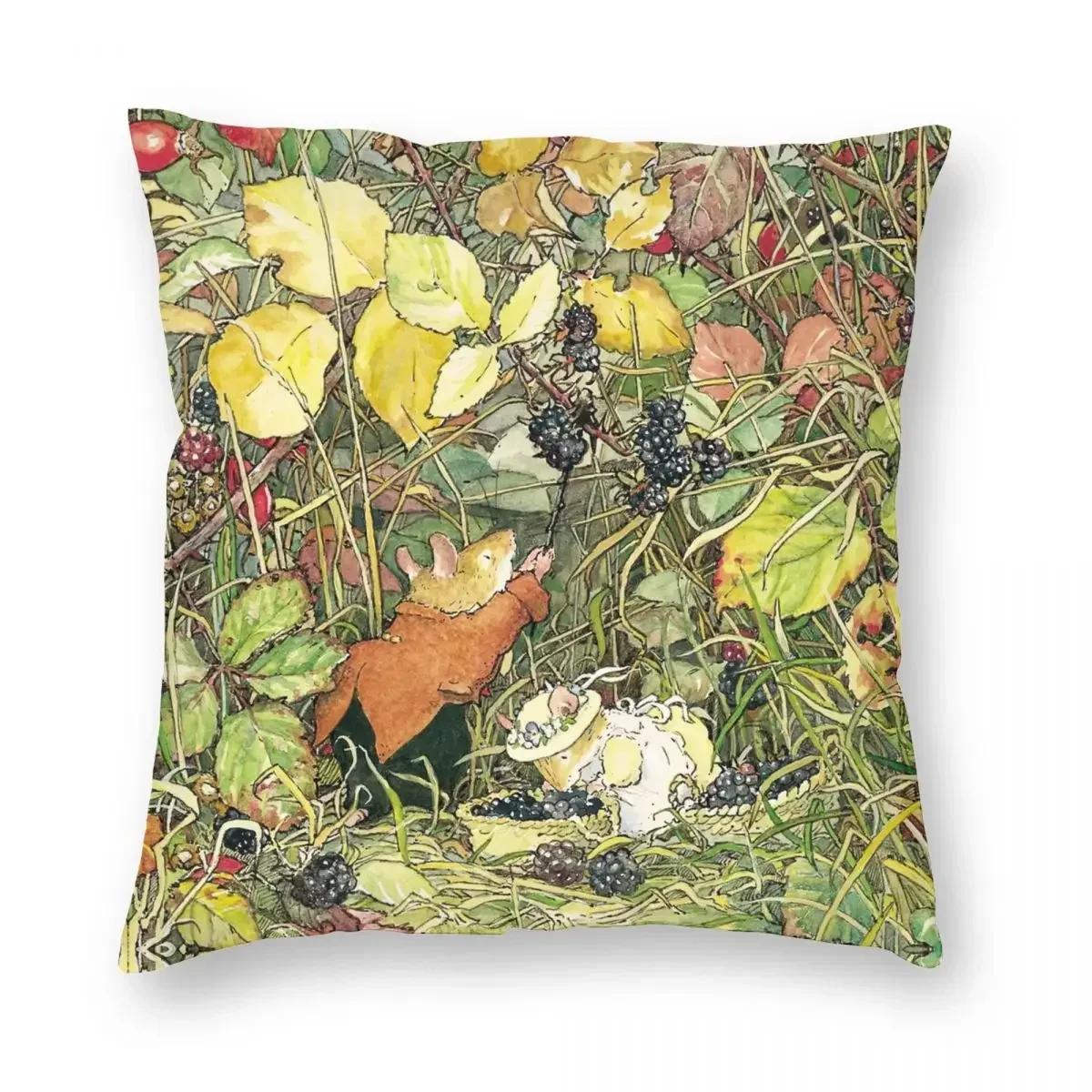

Blackberry Picking Square Pillowcase Polyester Zip Decor Home Cushion Cover 16x16Inch