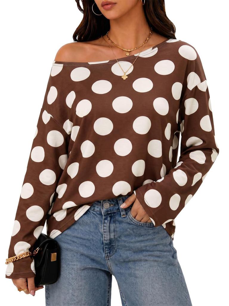 Top a Righe da Donna a Spalle Scoperte con Maniche Lunghe, Felpa Casual Larga a Blocchi di Colore
