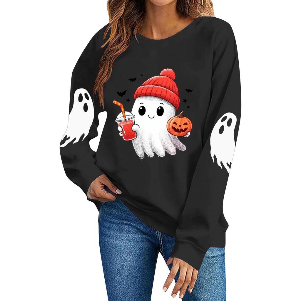 Women's Casual Halloween Hoodie Pullover Sweatshirt Long Sleeve for Holiday Party and Everyday Wear