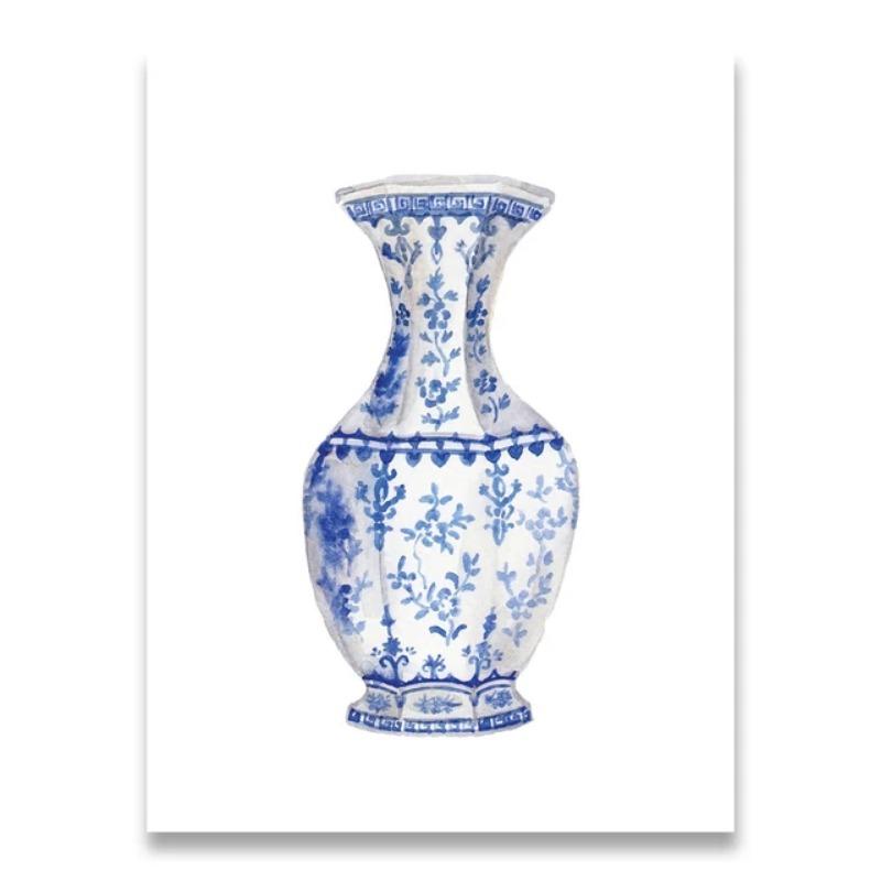 Blue and White Chinese Vase Watercolor Art Prints  Ginger Jar Oriental Porcelain Canvas HD Poster  Elegant Home Wall Decor Paint