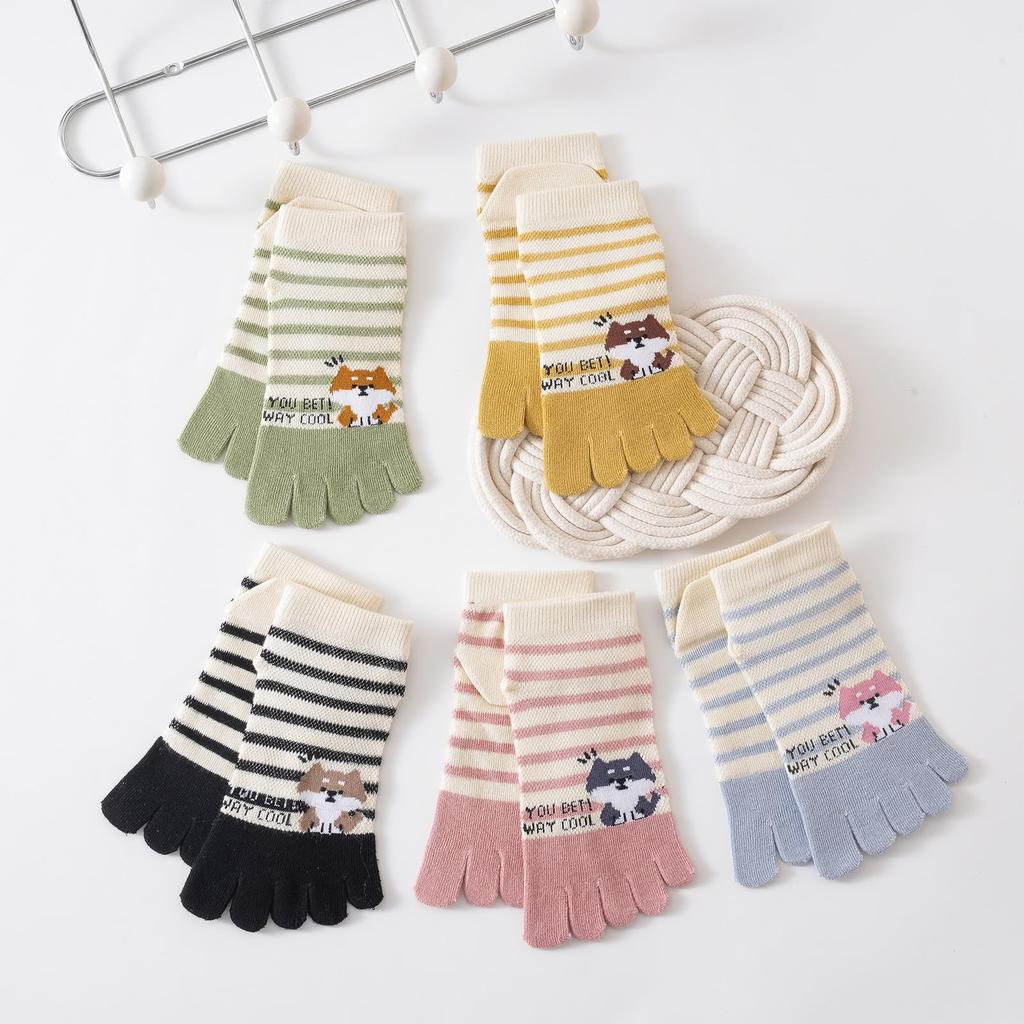 ETARLOS Niedliche Knöchelsocken für dünnes Netz, kurze Hundegrößen, Set, Damensocken mit fünf Zehen, Sommer, Socken, Baumwolle, Atmungsaktiv, Nicht schweißtreibend, Druck, 22-25cm,