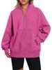  Women's Fleece Hoodie with Pockets, Half Zip, Loose Fit, Contrast Collar, Warm Lined