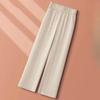 Casual Elastic Waist Straight Suit Pants Women Summer Thin Ice Silk Wide Leg Pants Office Ladies All-Match Solid Trousers