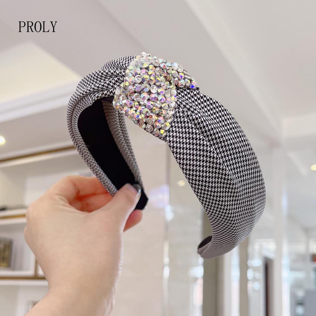 PROLY New Fashion Women Headband Wide Side Shing Rhinestone Hairband Top Quality Center Knot Headwear Girls Turban
