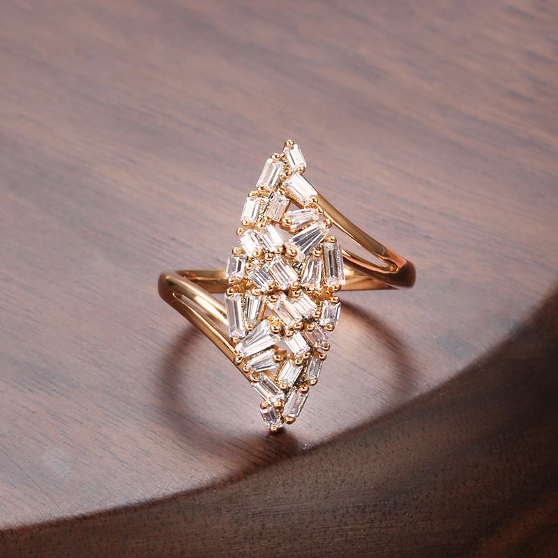 New Arrivals  Rose Gold Big Ring Micro-Wax Inlay Natural Zircon Hollow Rhombus Rings Women Wedding Party Fine Jewelry