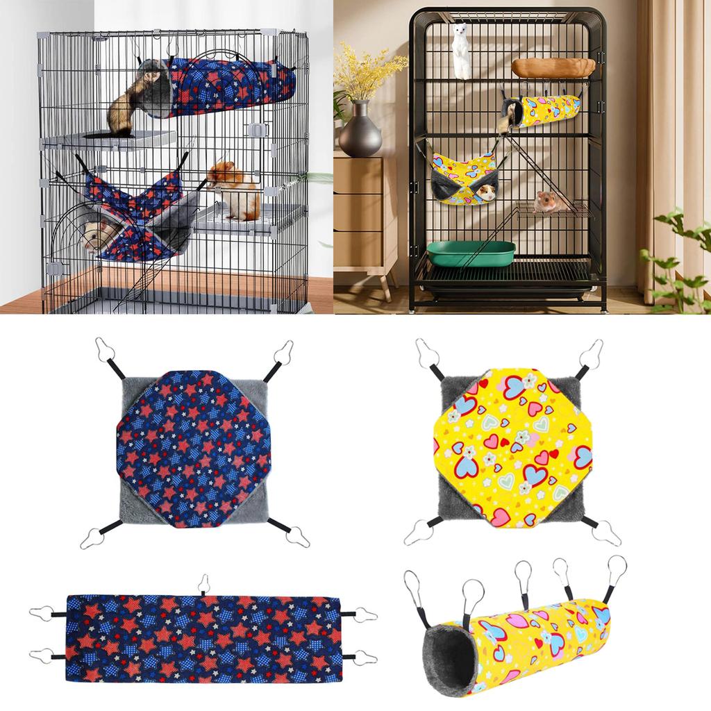 Colorful Print Ferret Hammock Hanging Tunnel Set for Small Animal Cage Bird Squirrel Chinchillas Nest Pets Supplies