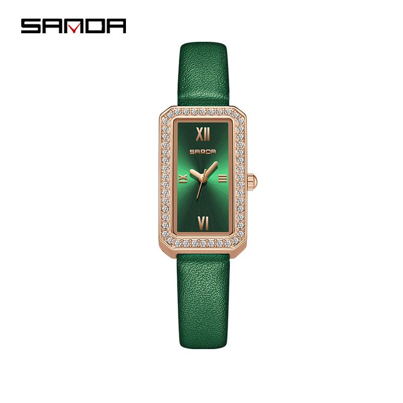 Fashion Sanda Top Brand Trendy Design Rectangle Dial Waterproof Quartz Movement Business Women Analog Wrist Watch