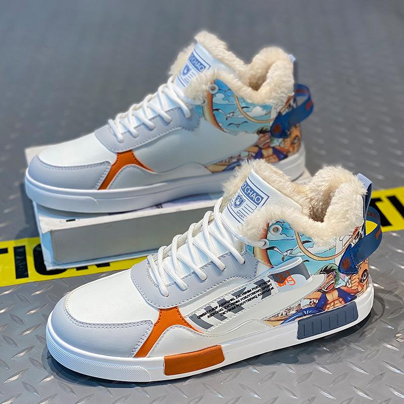Men's shoes large size winter new velvet casual shoes fashion outdoor sports shoes thickened high-top board shoes