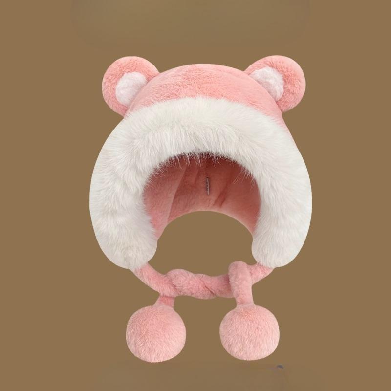 Cute Korean-Style Women's Winter Teddy Bear Ear Plush Hat Fleece-Lined Thickened Cycling Cold-Resistant Earflap Hat