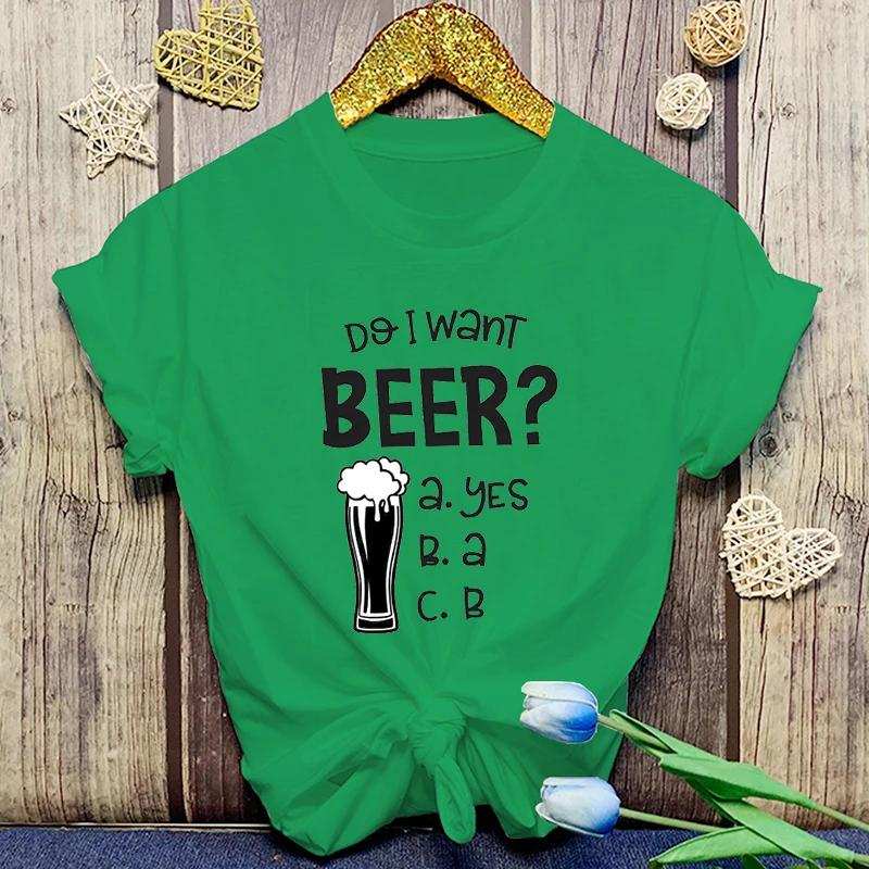 Damenmode Lustiges Will ich Bier Buchstaben Print T-Shirt Sommer Unisex Locker Lässig Übergröße Grafik T-Shirt Tops