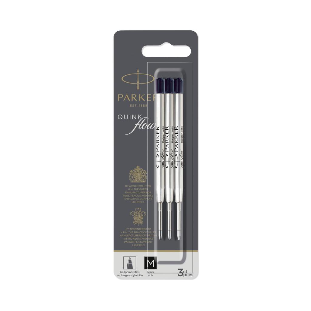 Parker Quinkflow Ballpoint Pen Ink Medium Refill, Nib, Black, 3-Pack