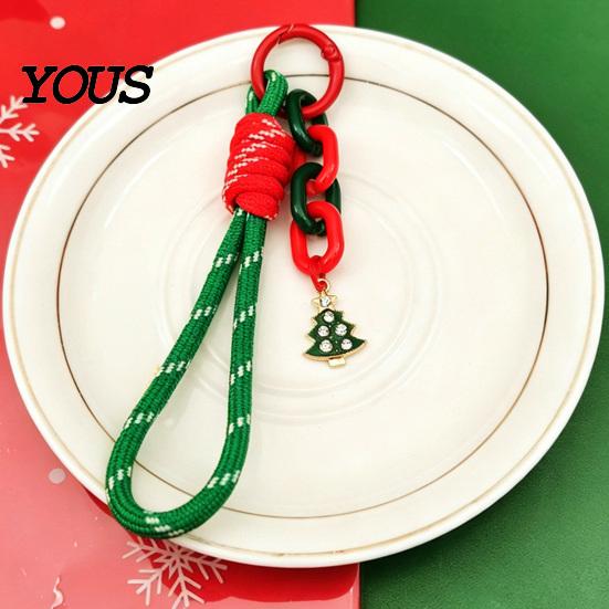 Braided Rope Lanyard Christmas Wristlet Keychain, Keychain with Santa Snowman Xmas Decorative Reindeer Charm, for Backpacks Hangbags Festive