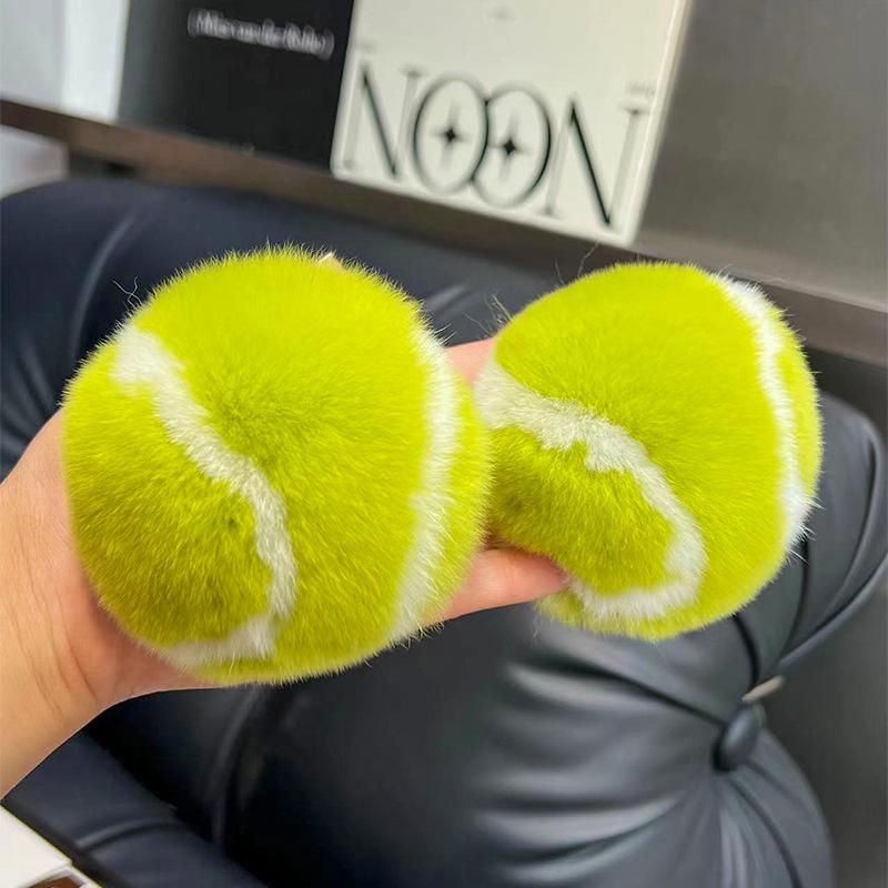 Cute Tennis Real Rabbit Fur Tennis Car Keychain Pendant Ins Plush Ball School Bag Hanging Ornaments For Girl'S Gift