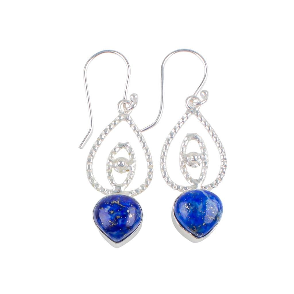 Natural Lapis Lazuli Gemstone 925 Sterling Silver Jewelry Dangle Earrings 2.00" EE-32-24