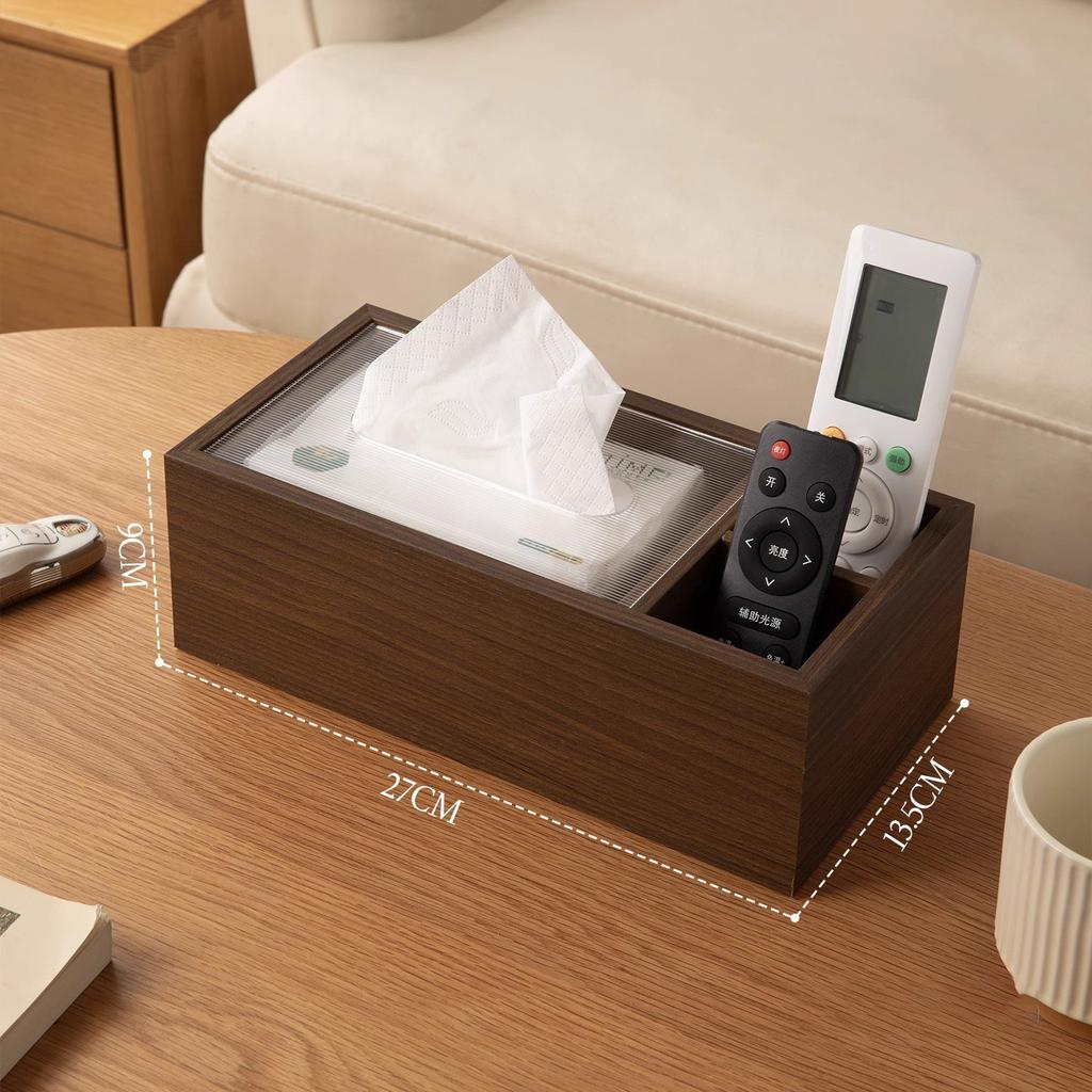 Luxury Wooden Tissue Box with Remote Holder - Desktop Organizer for Living Room, Hotel - Stylish Facial Tissue Dispenser