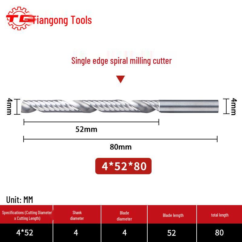 Tiangong 3.175 Engraving Knife: Single-Edged Spiral CNC Milling Cutter Tool Head