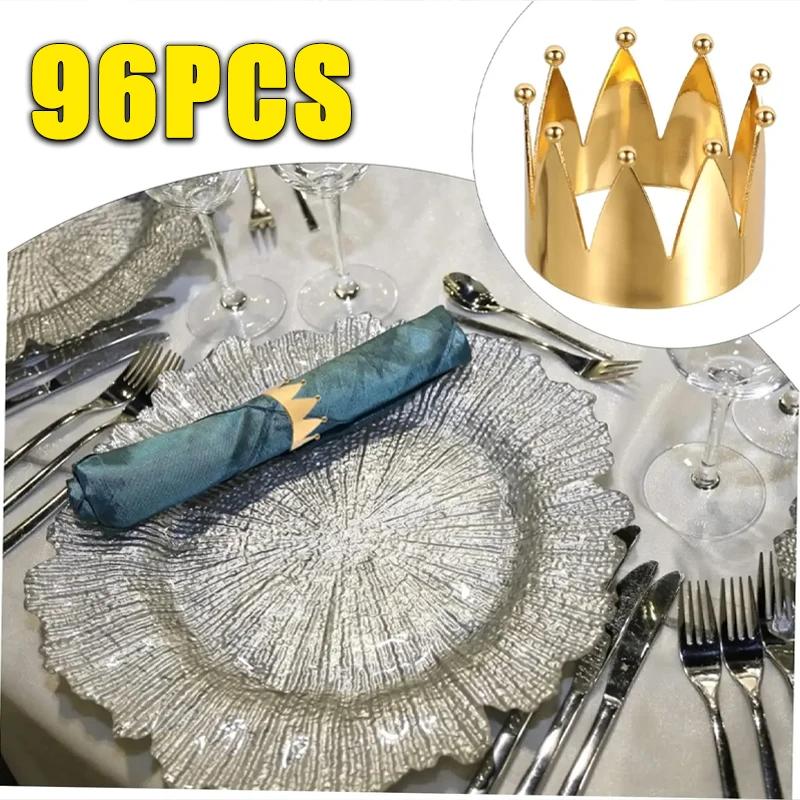 96PCS Crown Napkin Ring Holiday Napkin Ring Gold Napkin Clasp Mini Crown Gold Delicate Ring Edge Cutlery Stainless Steel Banquet