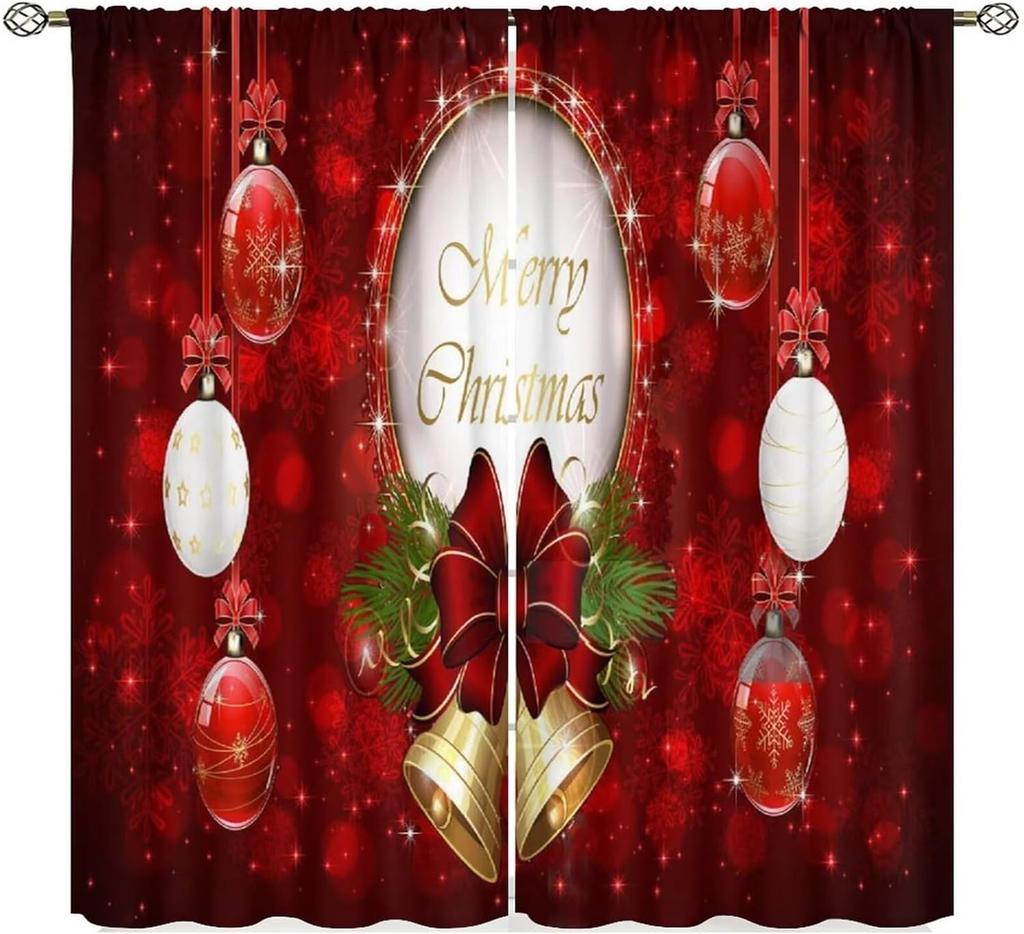 Christmas Curtains Red White Snowflakes Xmas Merry New Year Winter Holiday Party Decor Window Drapery Treatments Curtain Made Of Polyester