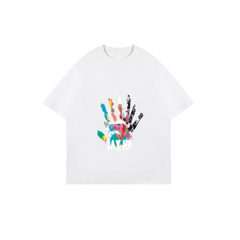 Nadměrné tričko černé s barevným otiskem ruky a grafickým potiskem Say Hi, ležérní oblečení pro ženy, streetwearová móda, letní top