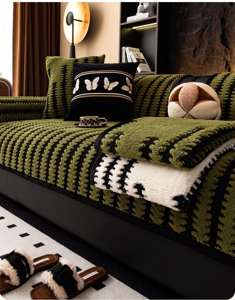 Hřejivý žakárový všívaný fleece protiskluzový potah na pohovku do obývacího pokoje, univerzální potah na pohovku, nábytková deka