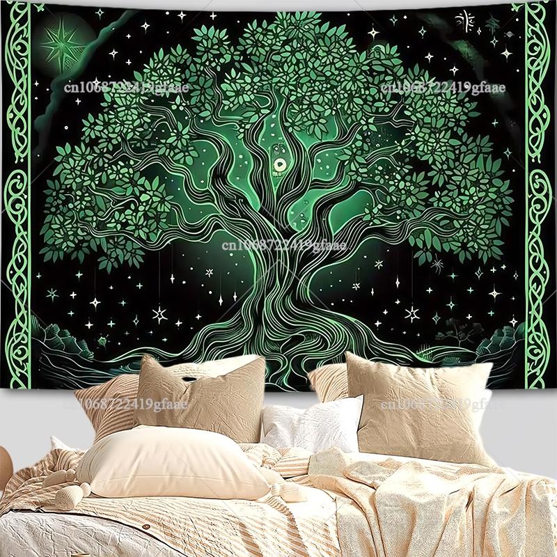 Lebensbaum Wandbehang Wandteppich Buntglas Dschungel-Wandteppiche Landschafts-Wandteppiche Schlafzimmer Dekoration Ästhetische Hintergrundtücher