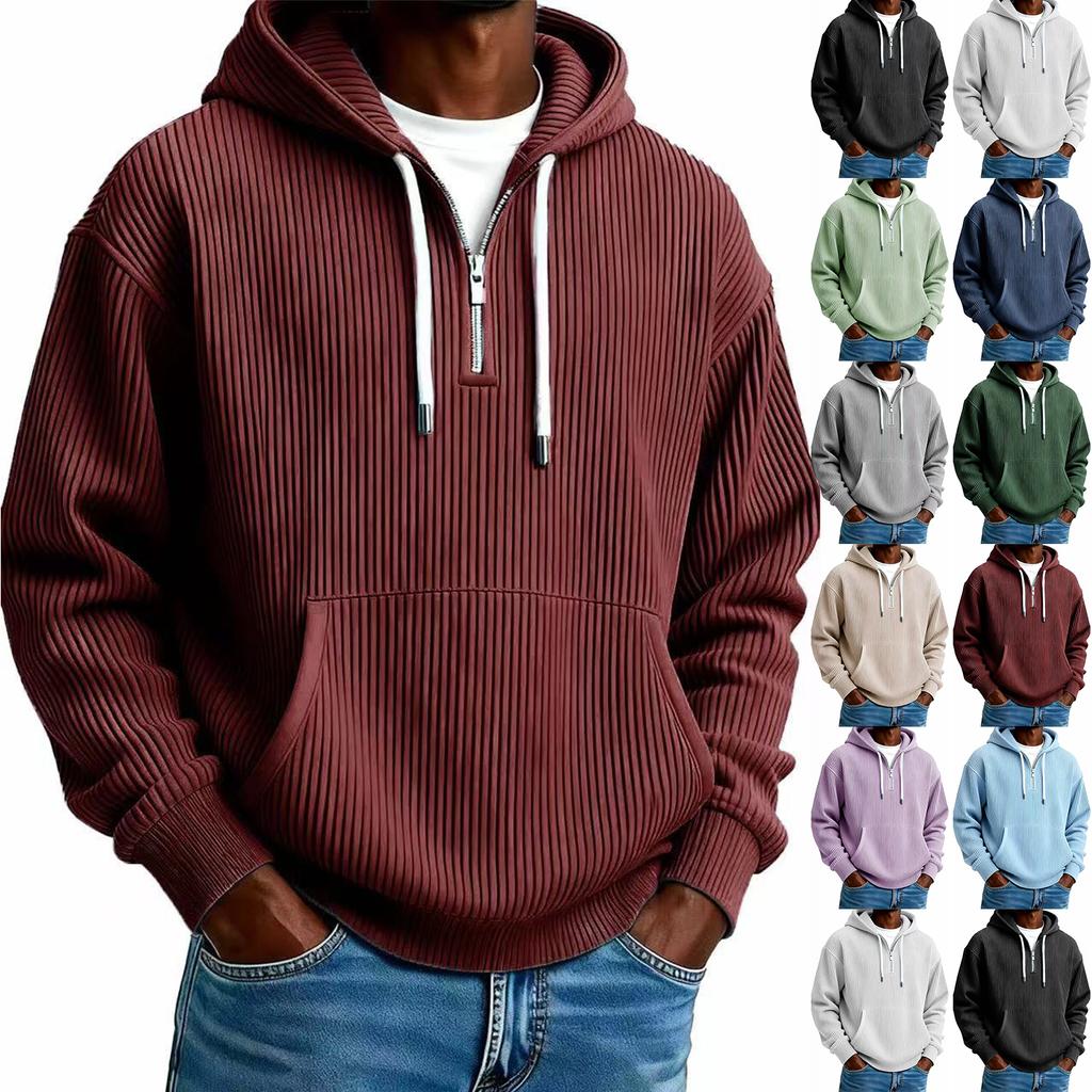 Men's Casual Solid Color Zipper Long Sleeve Hooded Sweatshirt, Everyday Zipper Casual Long Sleeve T-Shirt