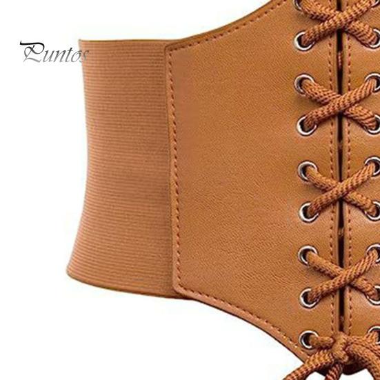 Women Corset Elastic Waistband Lace-up Wide Belt Solid Color Imitation Leather Outfits Dresses Tops Waist Cincher