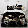 Drum Kit Music Instruments Guitar Comforter Bedding Set,Duvet Cover Bed Set Quilt Cover Pillowcase,King Queen Size Bedding Set