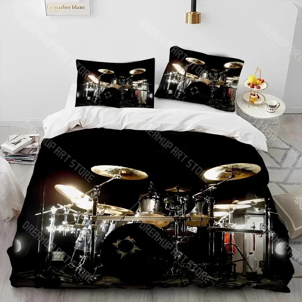 Drum Kit Music Instruments Guitar Comforter Bedding Set,Duvet Cover Bed Set Quilt Cover Pillowcase,King Queen Size Bedding Set