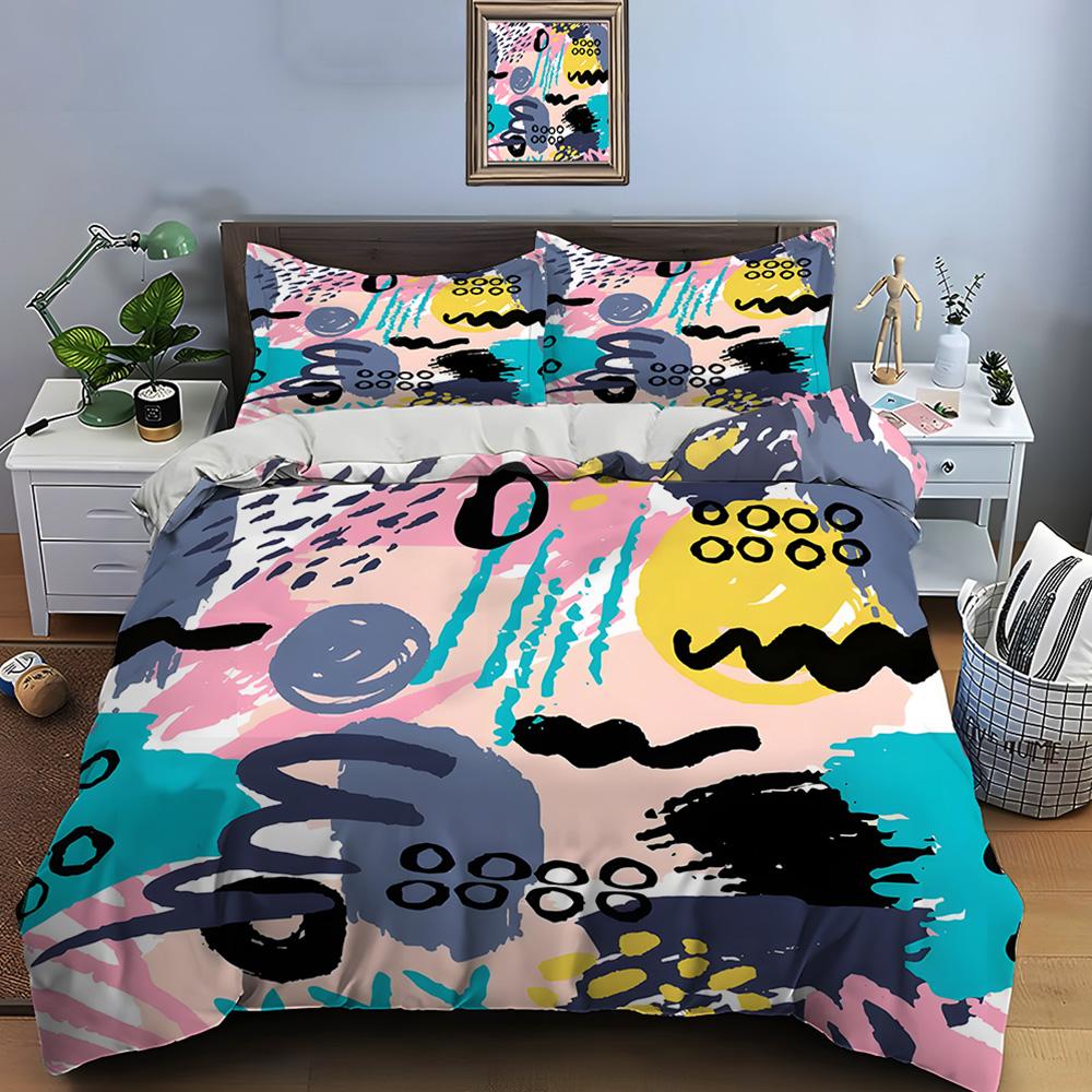 Abstract graffiti colorful pattern background Bedding Set for Kids Luxury Gift 3pcs Digital Print Comforter Set Soft Comfortable