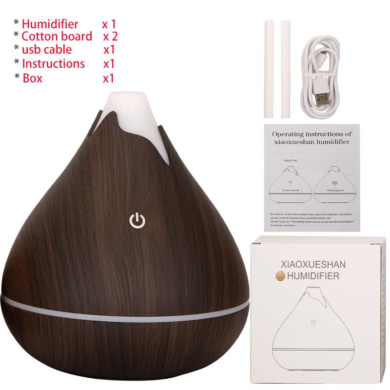 350ML USB-Aromaöl-Diffusor Holz elektrischer Luftbefeuchter Ultraschall-Luftbefeuchter Mini-Aromatherapie LED-Licht Nebelhersteller für Zuhause