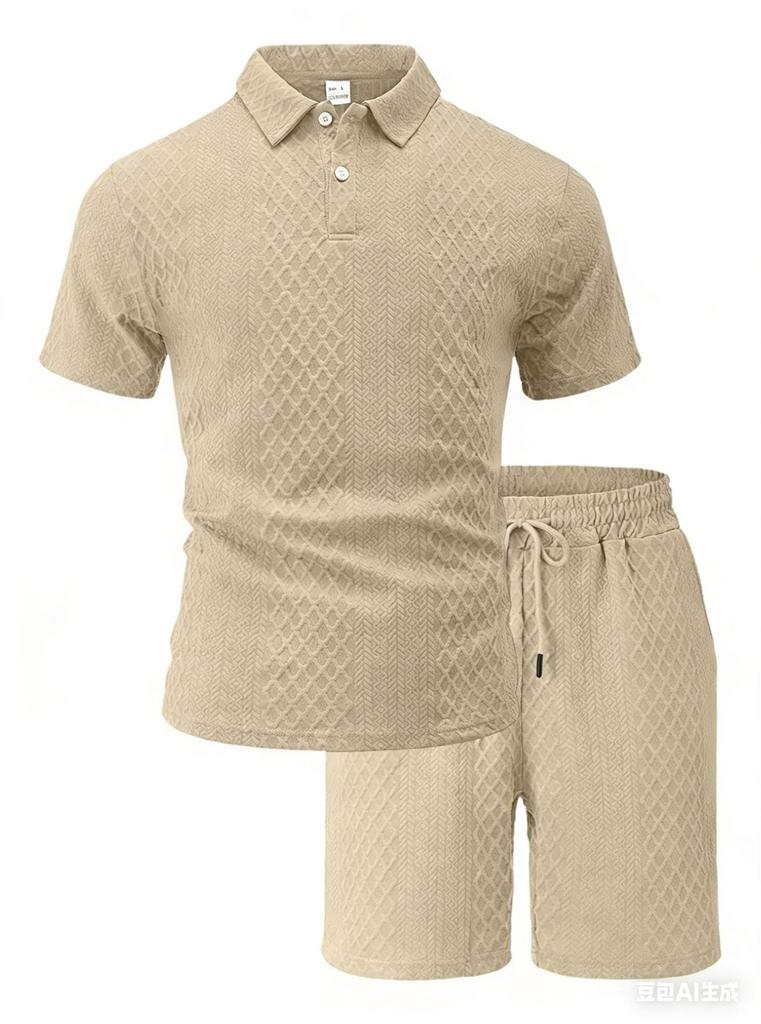 Heren Casual Sport Jacquard Korte Mouw Polo Shirt En Korte Broek Set