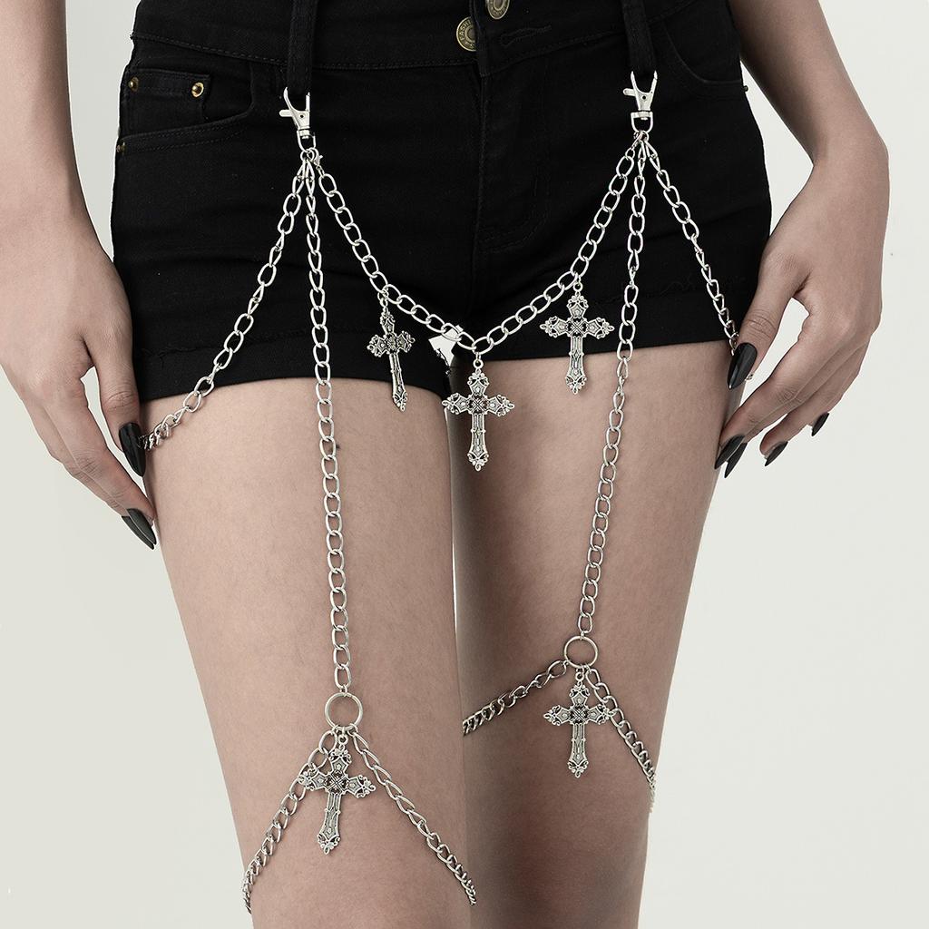 Sexy Spice Girl Cross Pendant Jeans Chain, Hip Hop Metal Chain Thigh Chain Pendant