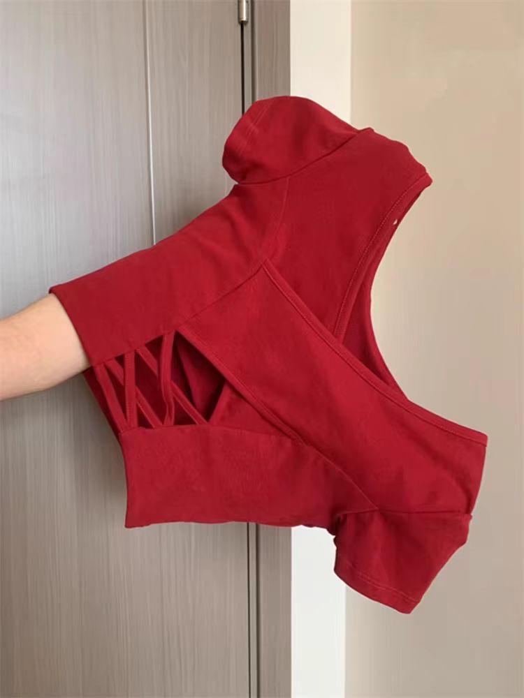 Elegant Summer Women's Short-Sleeve T-Shirt with Open Back and Chest Pads