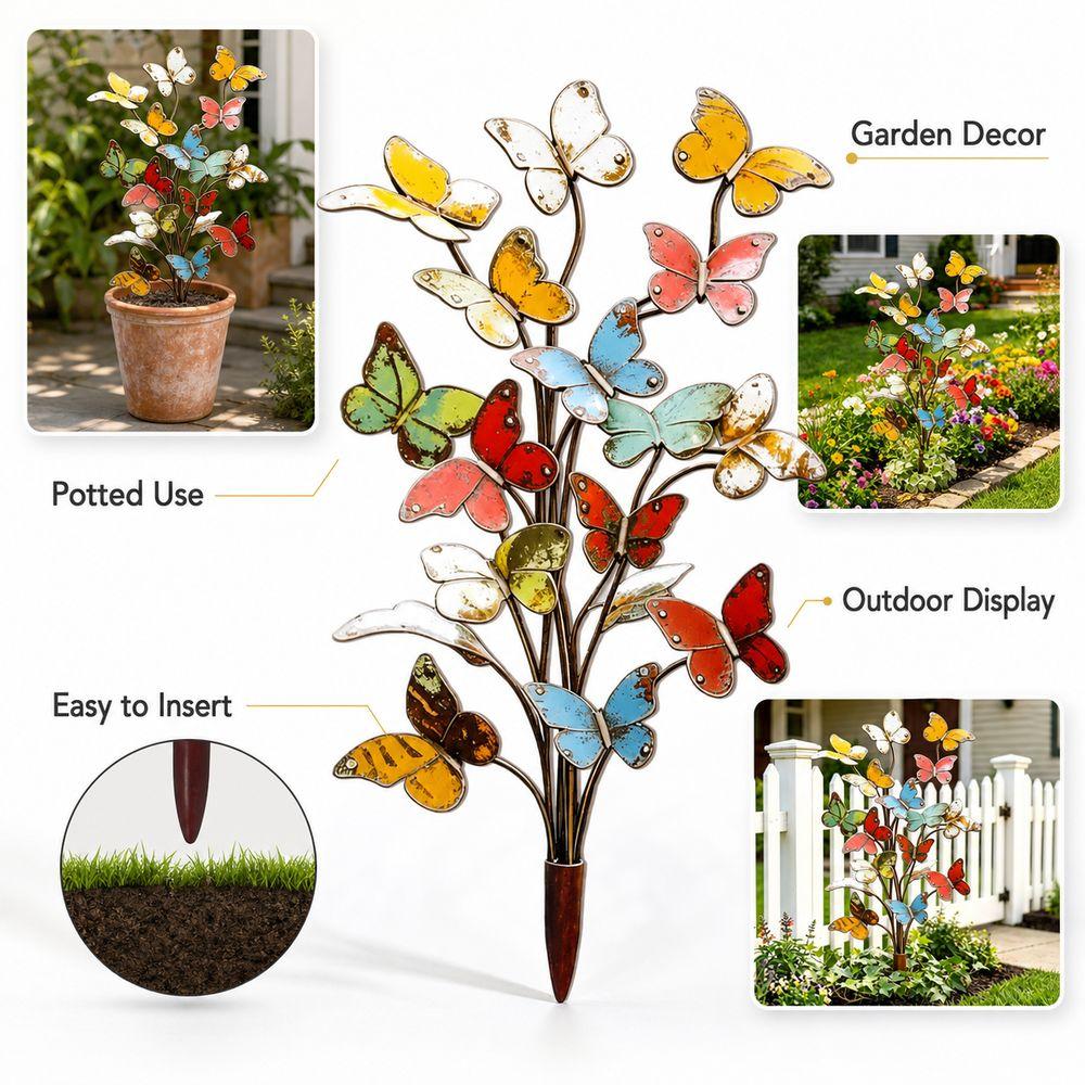 2D Flat Butterfly Yard Stake Decorative Butterfly Plant Stake Metal Garden Stake  Lawn Decoration