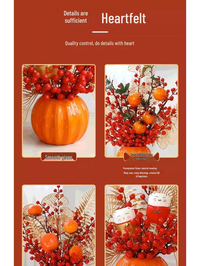Red Persimmon Artificial Flower for Wedding, New Year, Living Room, Dining Table, TV Cabinet, and Housewarming Decor